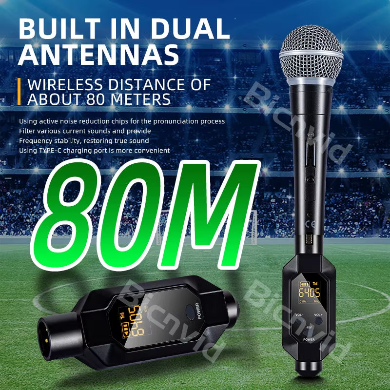 Wired to Wireless Wireless Microphone Converter XLR Transmitter and Receiver Microphone Wireless System for Dynamic Microphone