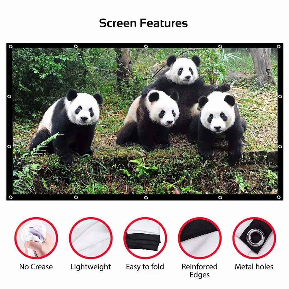 Projector Screen Portable Pantalla Proyector 60 100 120 Inch 16:9,Polyester Outdoor Movie Screen for Travel Home Theater